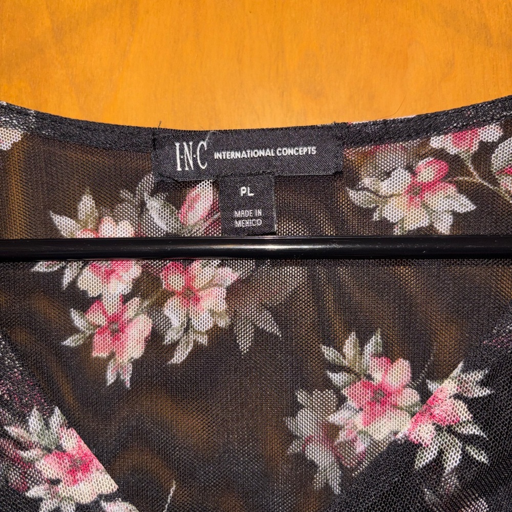 INC International Concepts Black and Pink Floral Blouse - Picture 5 of 5